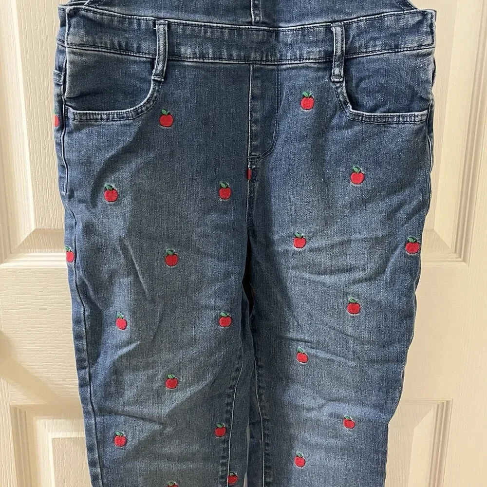 Gymboree Embroidered Candy Apple Print Denim Overalls Girls Size 10
